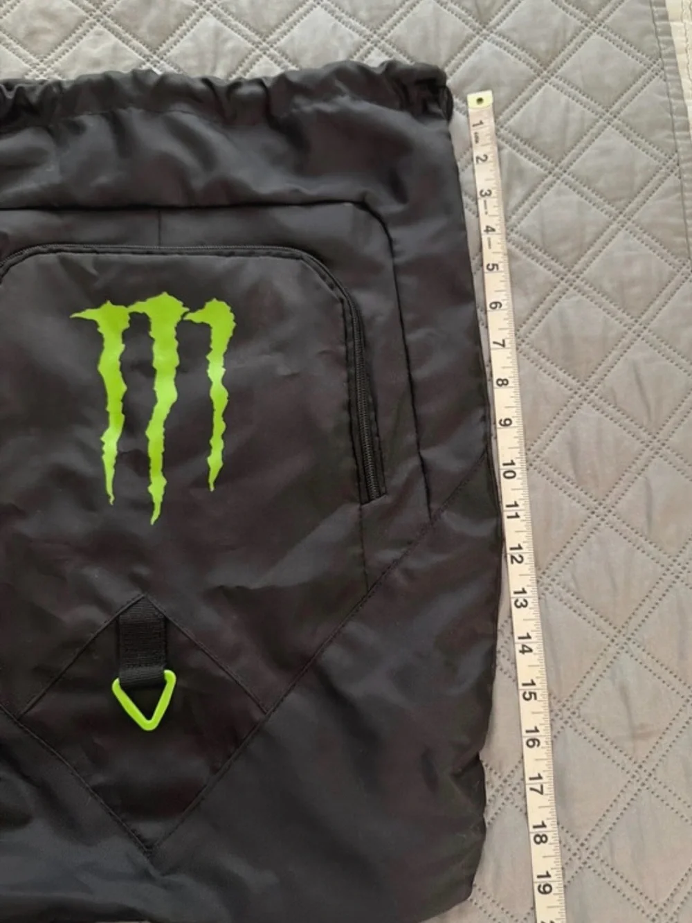 Black Backpack with Neon Green Monster Logo - Men's Drawstring Pack